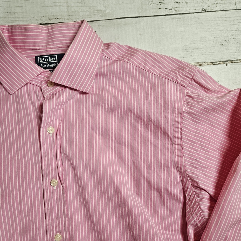 Polo By Ralph Lauren Shirt-Sz 16.5 32/33-Regent Classic‎ Fit-Pink/White Stripe